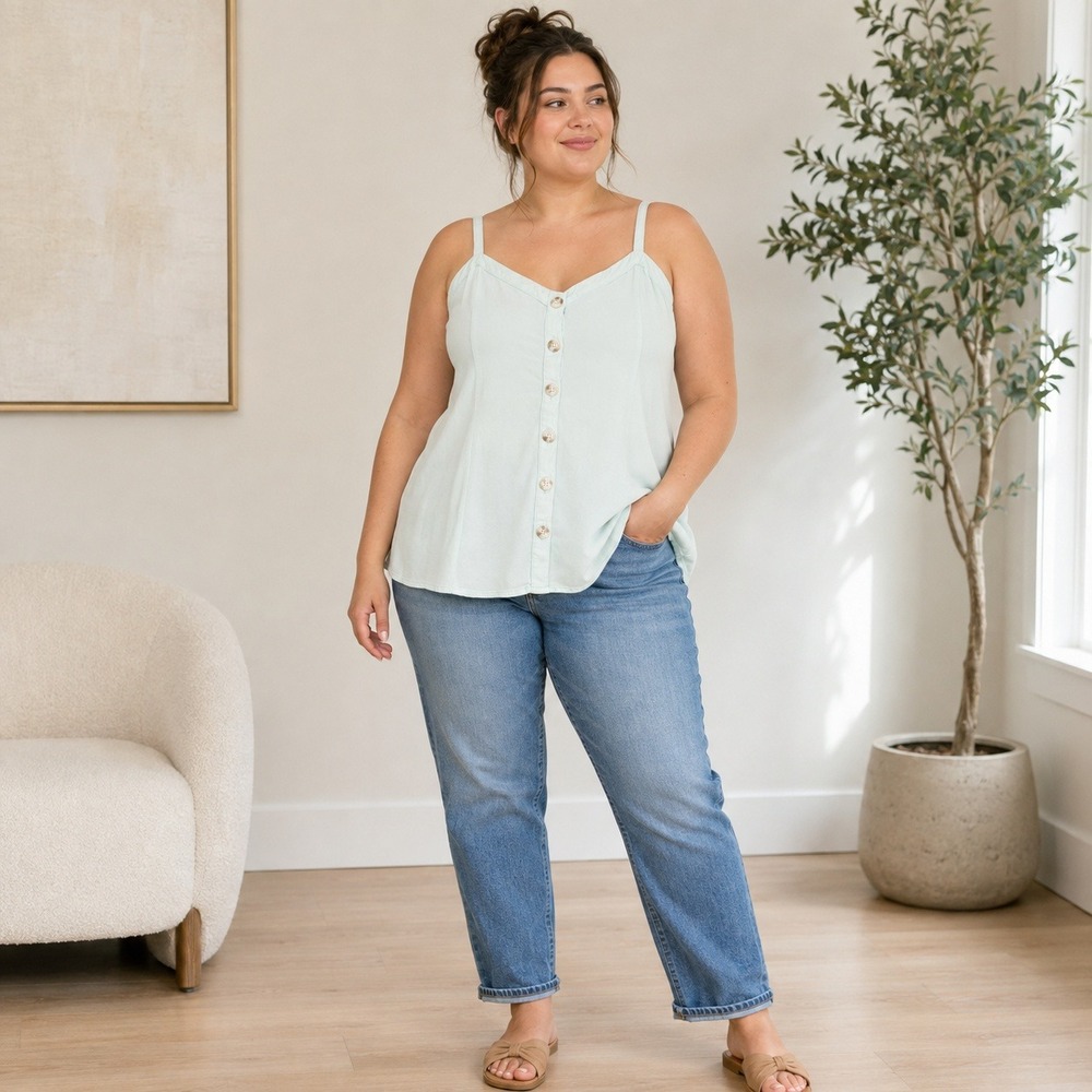 Torrid Tank Top Womens 2 2X Mint Green Button Front Swing Cami Plus Size Layer